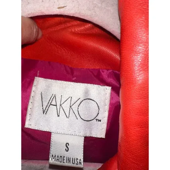 VINTAGE 80's UNWORN VAKKO PINK/ORANGE GLOVE LEATHER JACKET MOD S - Picture 6 of 11